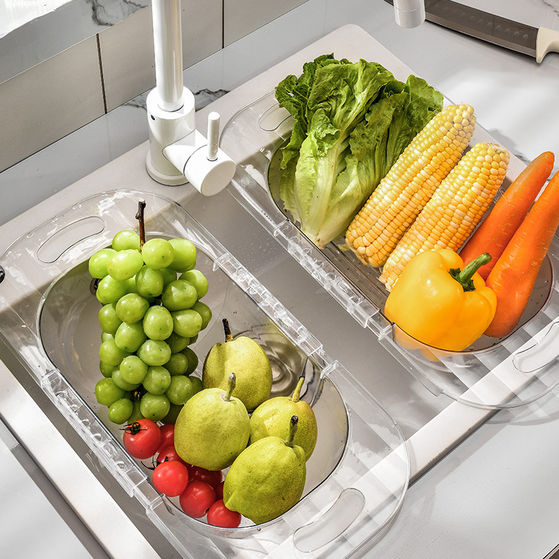 簡約風格透明水槽置物架 洗菜盆瀝水籃廚房收納籃