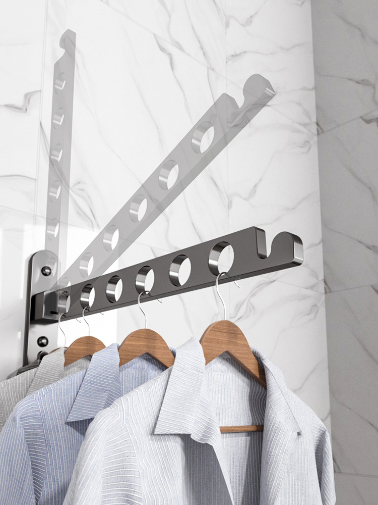 升降摺疊晾曬衣架免打孔可用於陽臺衛生間浴室壁掛設計方便晾曬衣物黑色款式單個裝或兩個裝可選