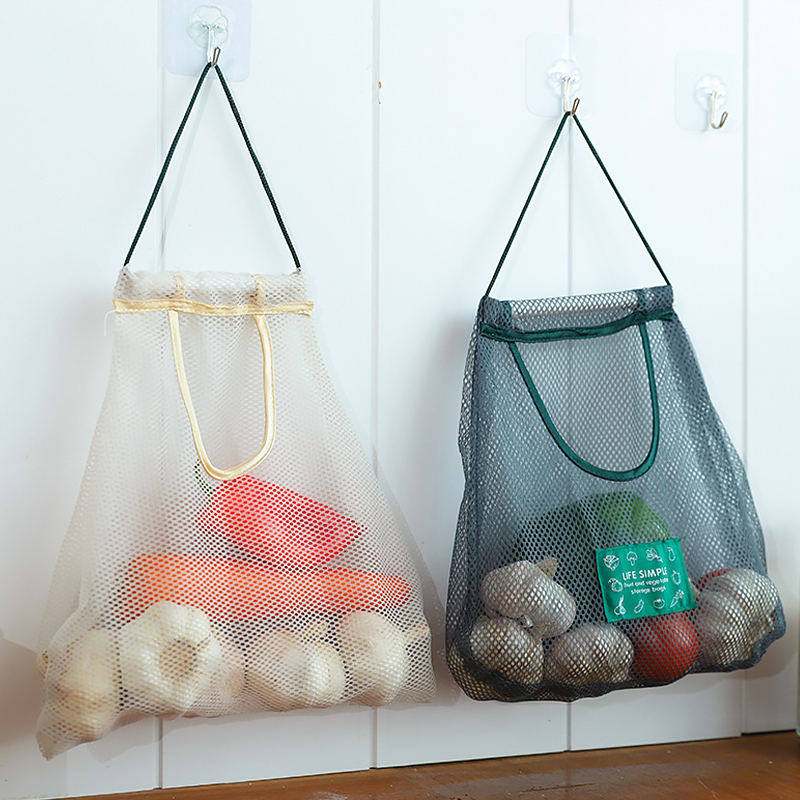 廚房多功能牆掛式果蔬收納掛袋便攜放薑蒜洋蔥鏤空網袋透氣儲物袋
