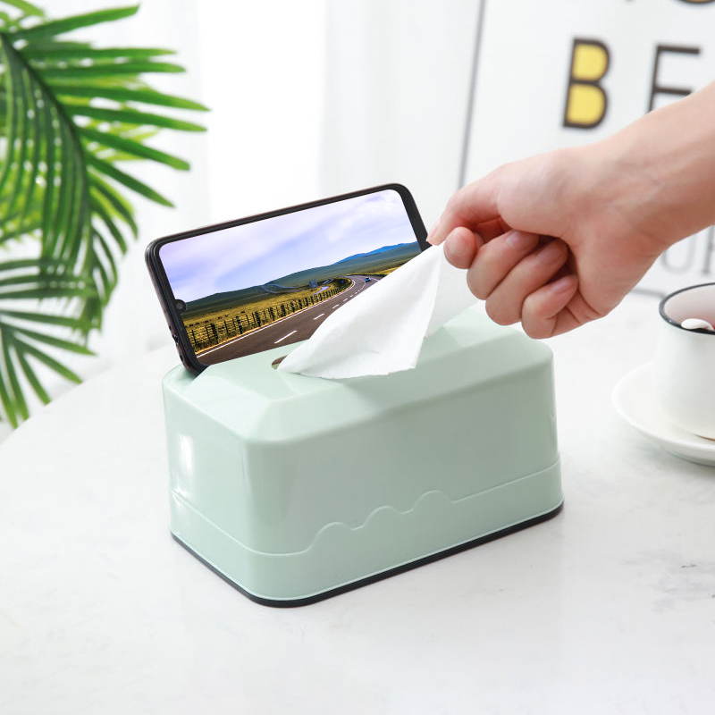 歐式塑料紙巾盒多功能收納盒臥室客廳茶几手機支架 (8.3折)