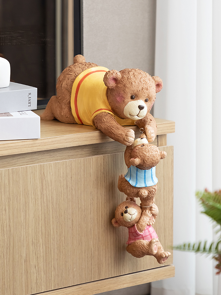 北歐風創意樹脂小擺件萌趣熊熊一家裝飾客廳臥室書櫃玄關