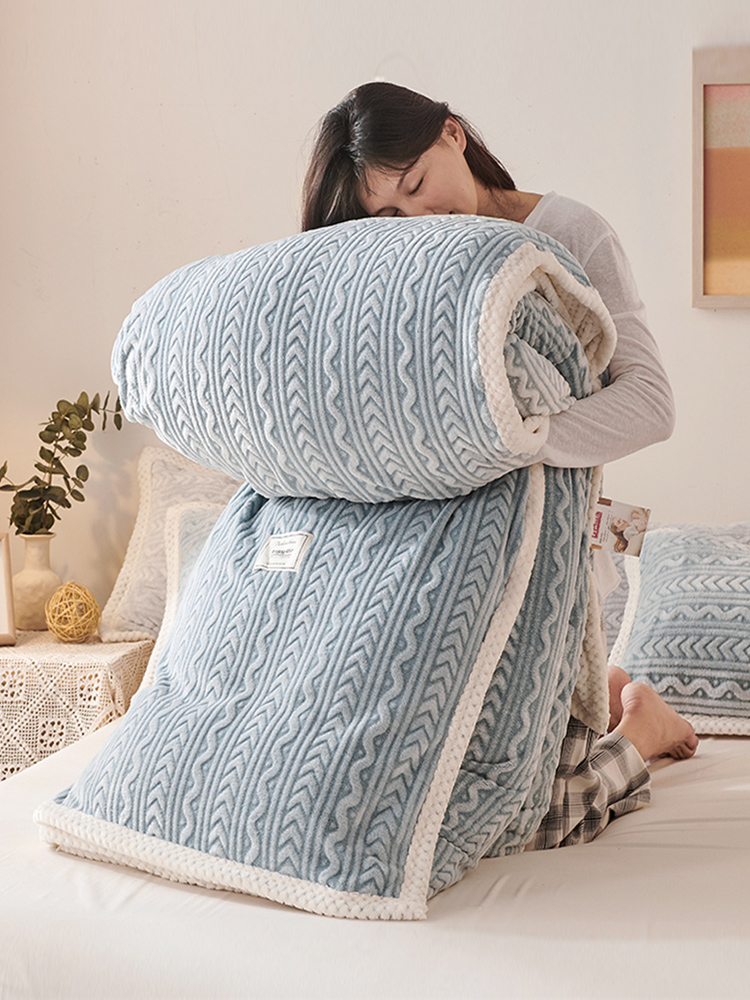 簡約現代羊羔絨毯冬季臥室保暖午睡毯單人毯雙人毯