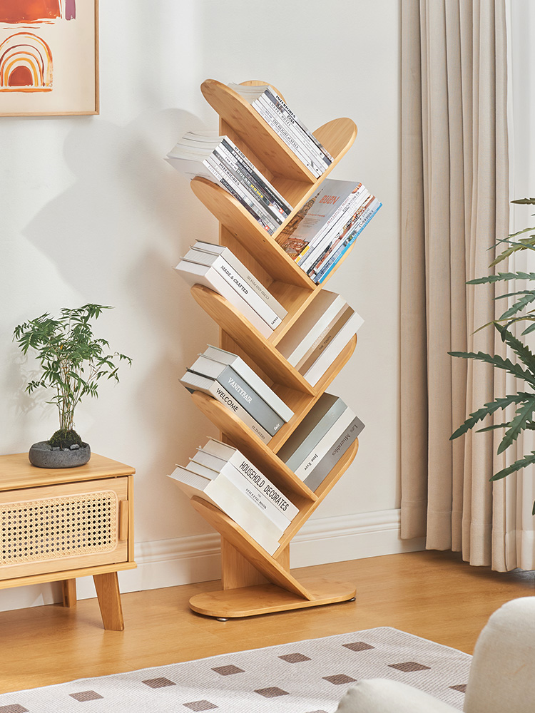 創意樹形小書架 落地客廳書櫃 靠牆儲物架 多層床頭閱讀架 竹製藝術風格 (8.3折)