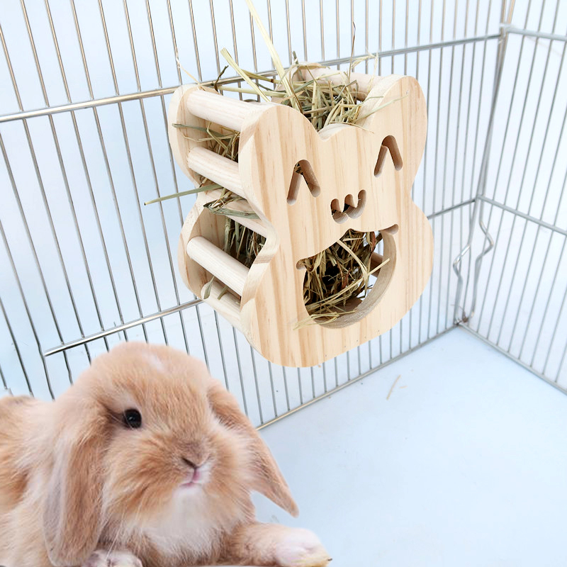 木質草架寵物兔子食盒荷蘭豬草架固定懸掛立柱式竹制豚鼠龍貓食盆