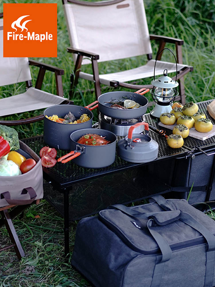 火楓盛宴戶外便攜套鍋餐具露營水壺鍋具套裝野外野營露營摺疊炊具