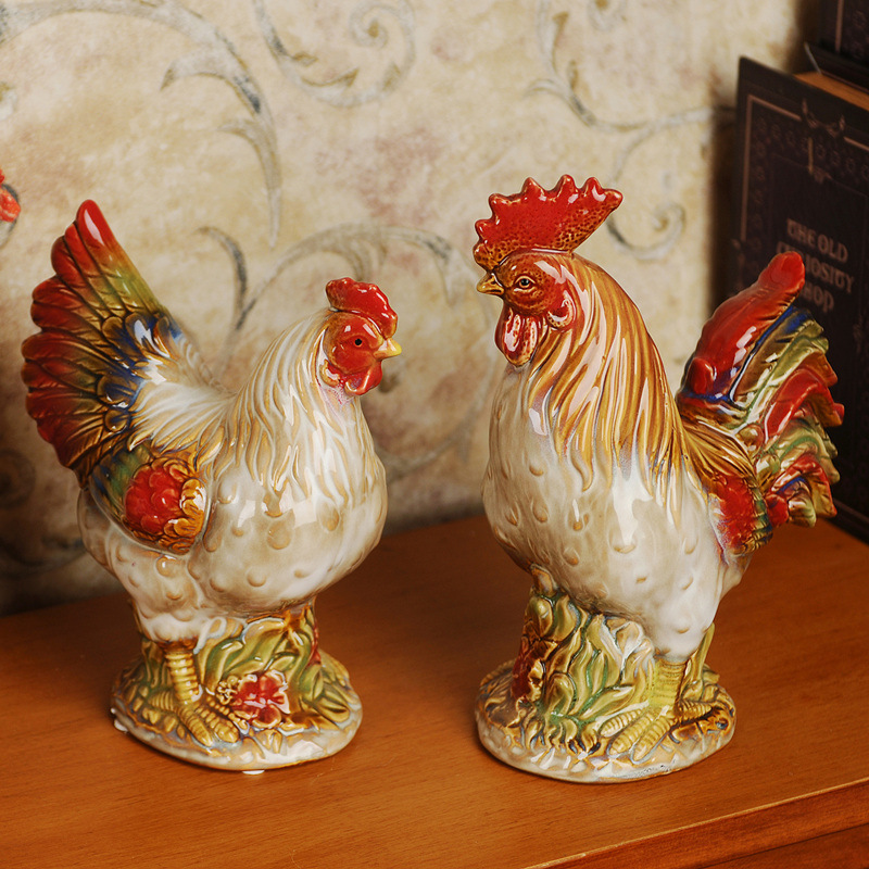 歐式田園風陶瓷雞擺件 三件套裝 客廳家居裝飾品 吉祥保平安 (2.7折)