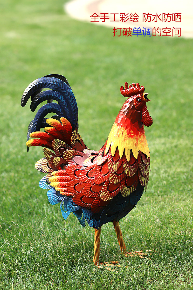 庭院擺件鄉村風格鐵藝風水擺件紅公雞裝飾