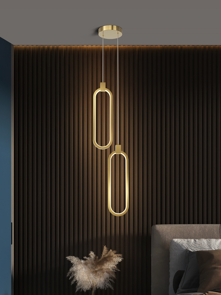 全銅臥室床頭吊燈簡約現代輕奢極簡主臥客廳電視背景牆雙頭吊線燈