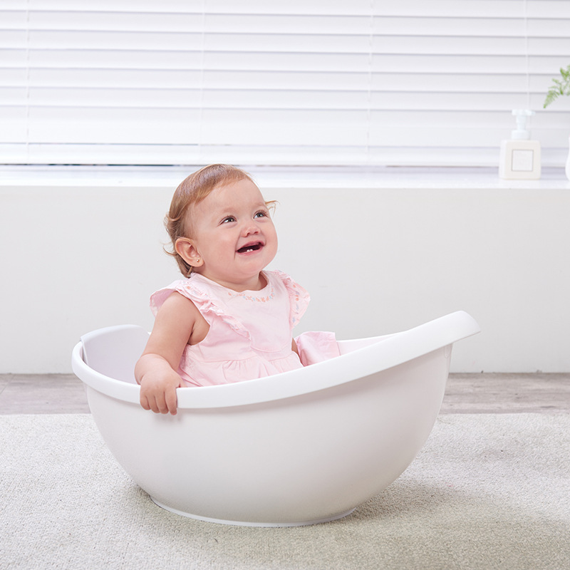 新生嬰幼兒洗澡桶加厚蛋形折曡浴盆寶寶沐浴桶1嵗兒童坐躺洗浴缸