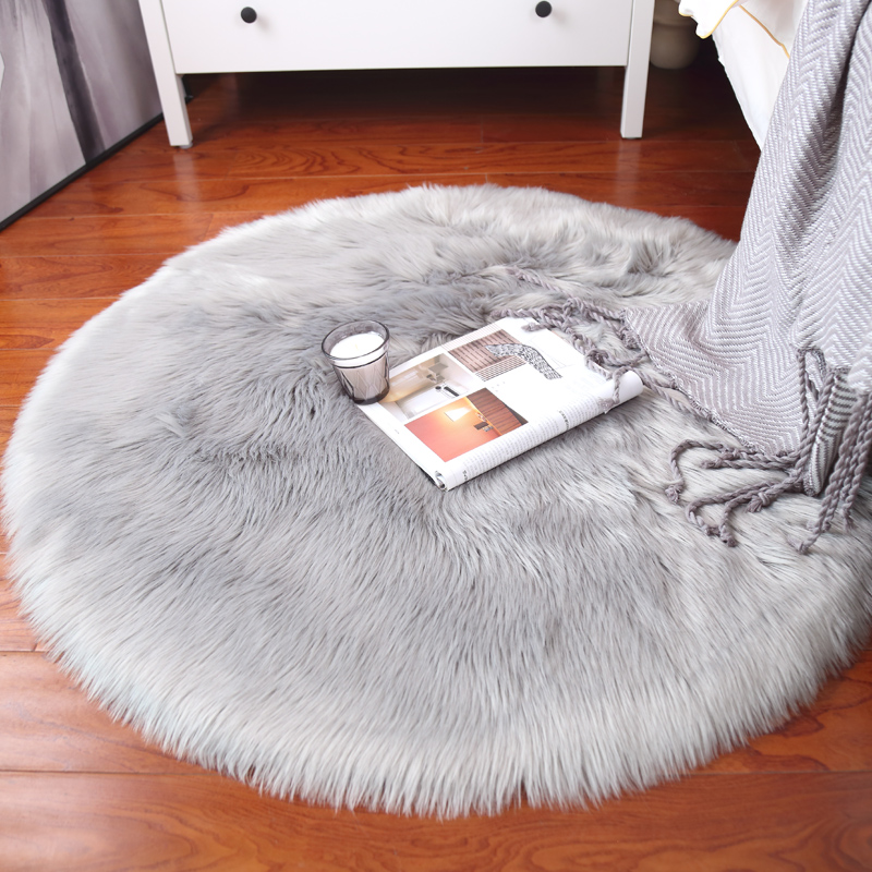 奢華羊毛風地毯 圓形床邊地毯 毛毛梳妝凳坐墊 地毯客廳地墊家用