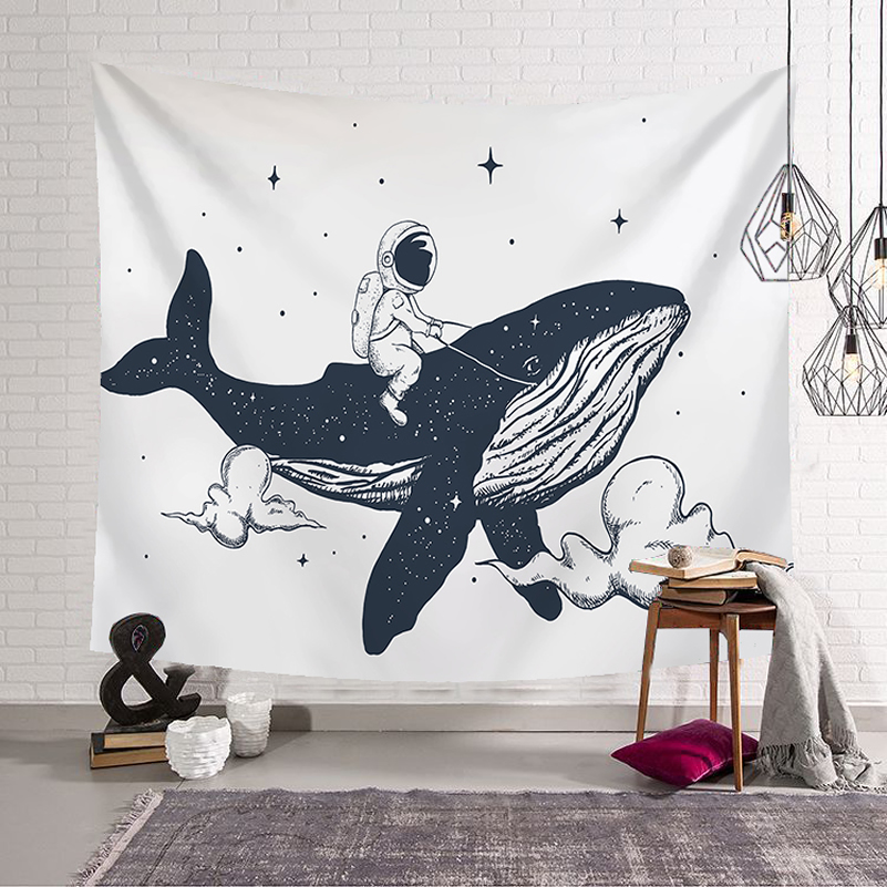 北歐 ins 太空人鯨魚日式床頭背景布遮擋牆壁掛毯掛布 (2.7折)