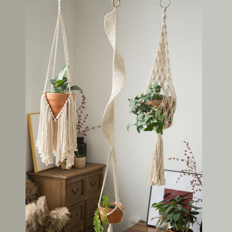 北歐風手編掛飾 ins風植物懸掛吊蘭網兜牆裝飾