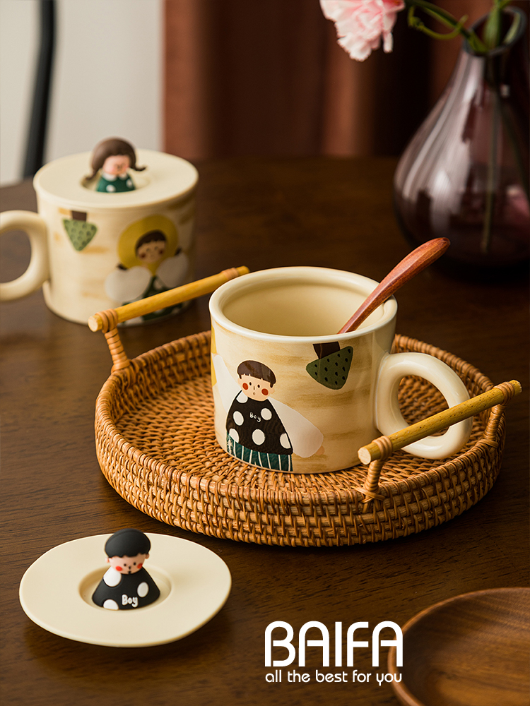 精緻拿鐵杯中式陶瓷咖啡杯情侶一對大容量陶瓷杯子