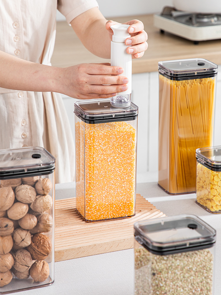 日本風塑料密封罐按壓式真空儲存保鮮收納盒食品糧食五穀雜糧儲物罐子 (4折)