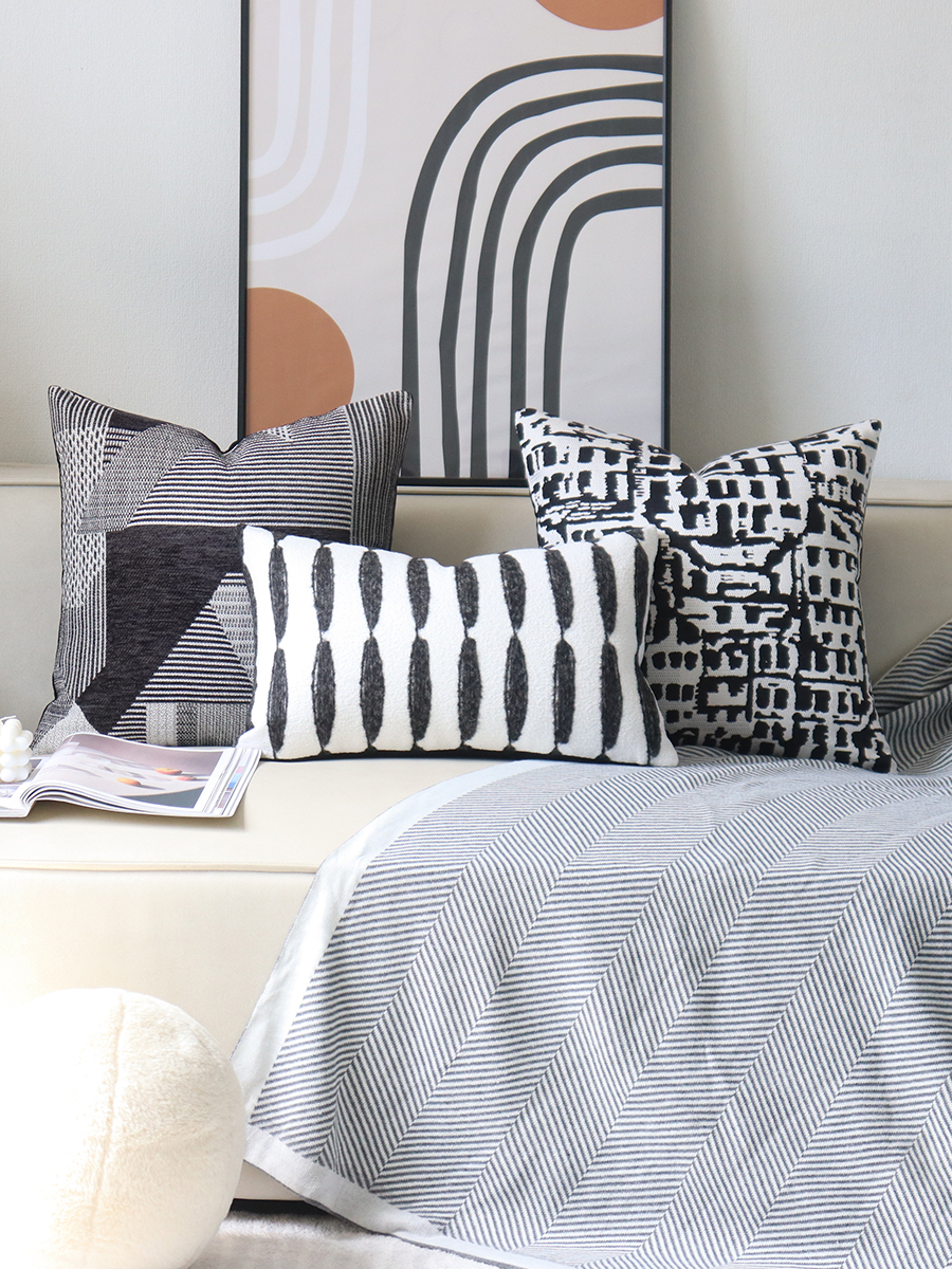輕奢立體感黑白幾何格子抱枕 沙發客廳方枕腰枕床頭靠枕 (5.8折)