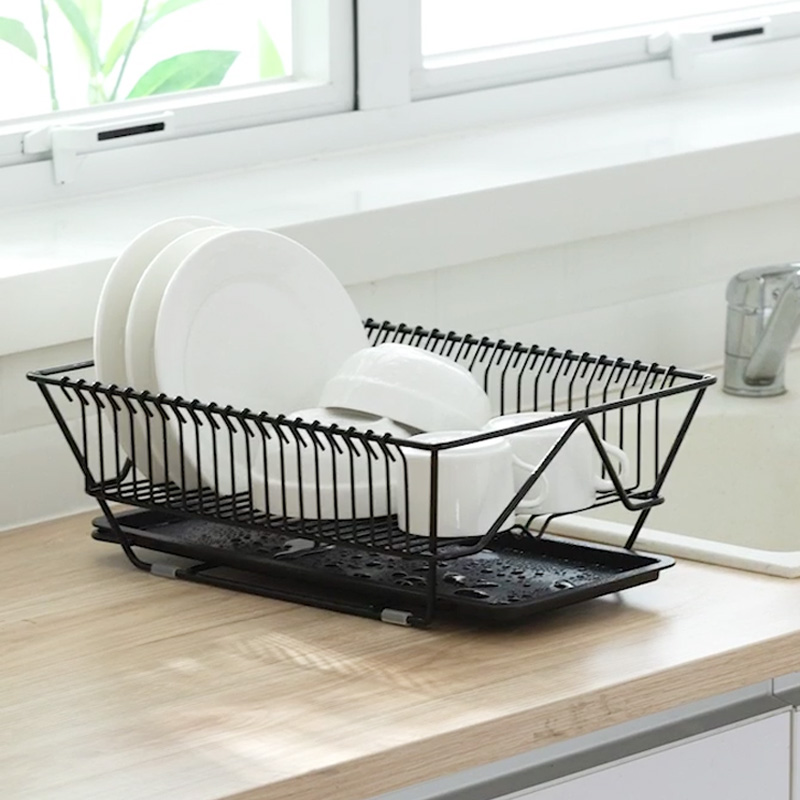 北歐風格廚房瀝水碗架免打孔白色黑色金屬材質可放碗盤的置物架