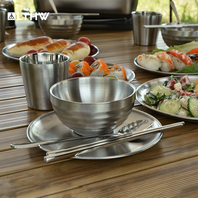 戶外餐具304不鏽鋼野餐餐碗盤子餐盤杯子筷子勺子餐具