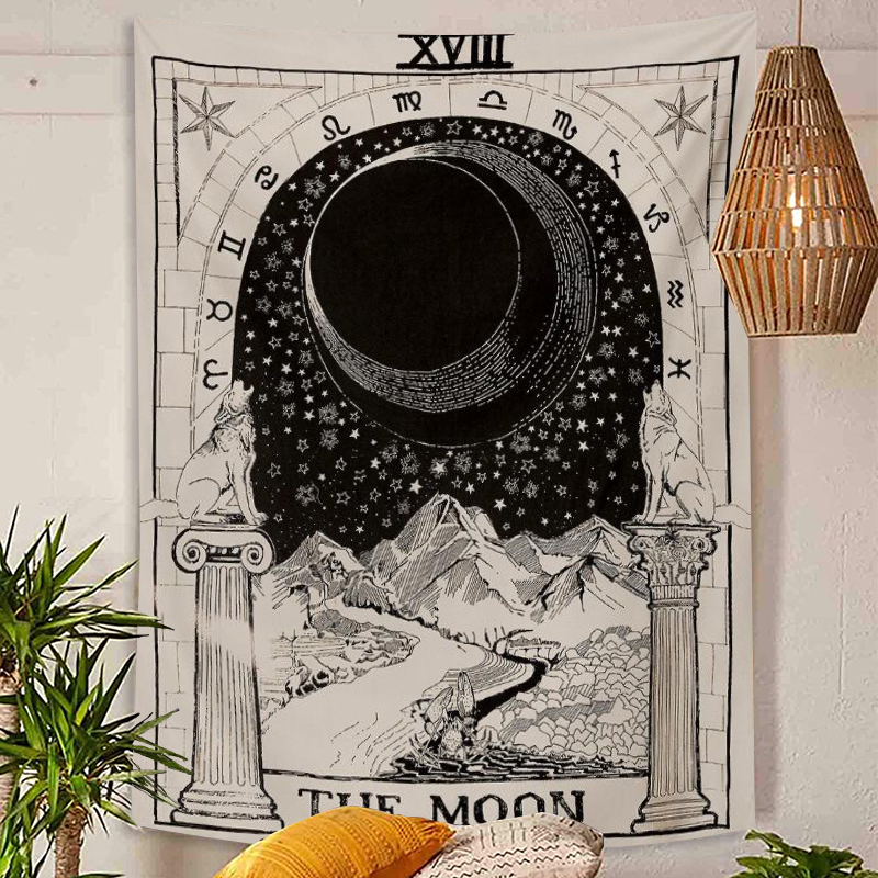 歐式絨毛臥室床頭裝飾壁毯掛布星空月亮掛畫
