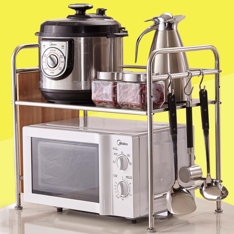 不鏽鋼置物架廚房雙層烤箱架微波爐架子廚房微波爐整理儲物收納架