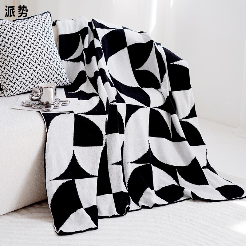 黑白線條輕奢沙發毯北歐風簡約現代風格適用客廳臥室書房等場景