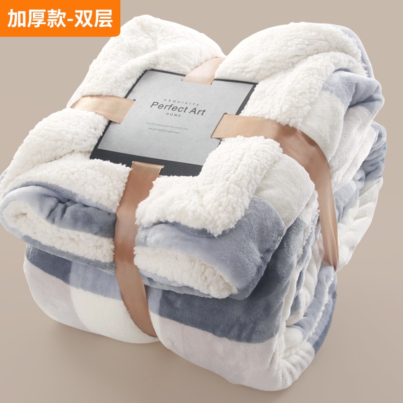 加厚冬季雙層羊羔絨保暖午睡毯單人小被子珊瑚法蘭絨絨毯簡約現代風格