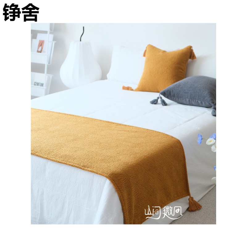 北歐風橘黃色針織毯沙發蓋毯客棧酒店民宿毯子米色