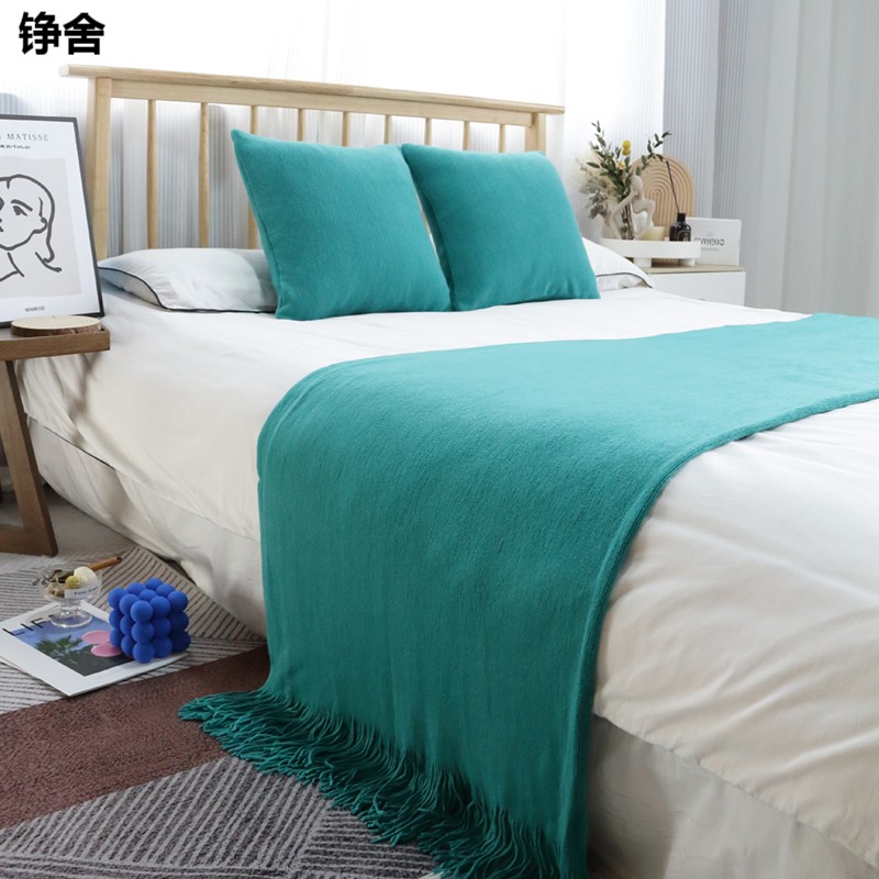 北歐美式風格純色針織床旗民宿酒店床尾搭巾增添溫暖舒適