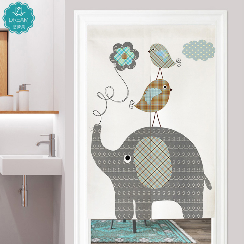 卡通兒童房風格門簾分片式設計可愛大象長頸鹿圖案適合臥室衛生間等空間使用免打孔安裝方便