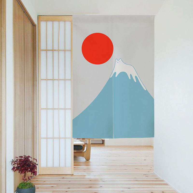 日式和風富士山圖案臥室隔斷簾衛生間廚房布藝門簾