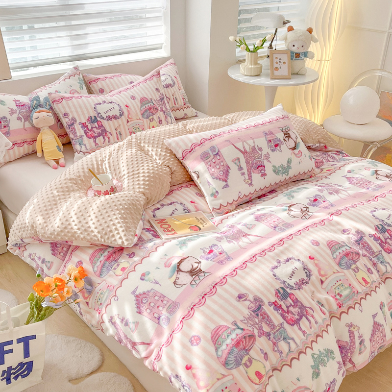法蘭絨卡通毛毯簡約現代風格適用四季通用臥室裝飾毯