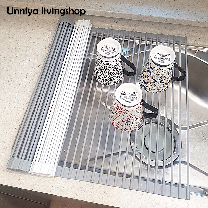 韓式風多款色系可選摺疊矽膠瀝水架碗盤瀝水籃廚房置物架