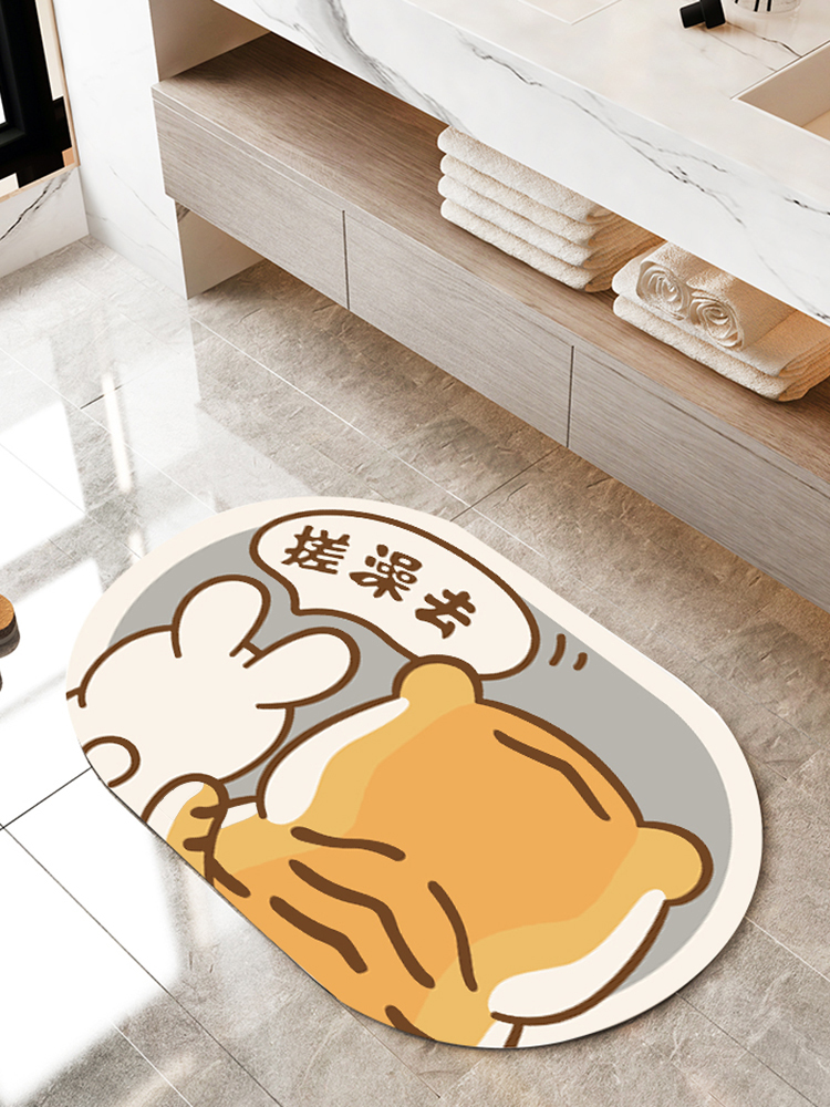 日式可愛卡通浴室腳墊 吸水防滑門口地毯 衛浴地墊