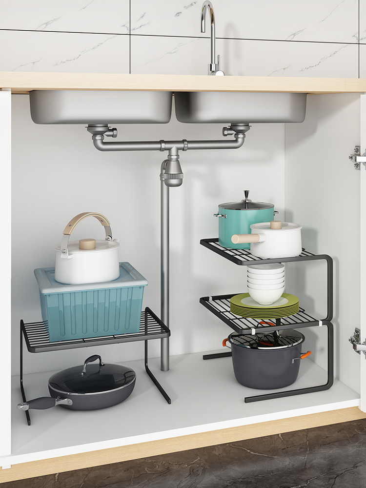 廚房分層架 冰箱分隔板 櫥櫃內置物架 鍋碗架收納架 冰櫃神器 日式風格 金屬材質 免打孔 2層 3層