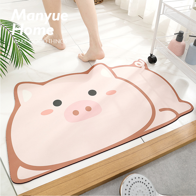 北歐家用浴室地墊吸水腳墊衛浴防滑地毯科技絨粉紅豬