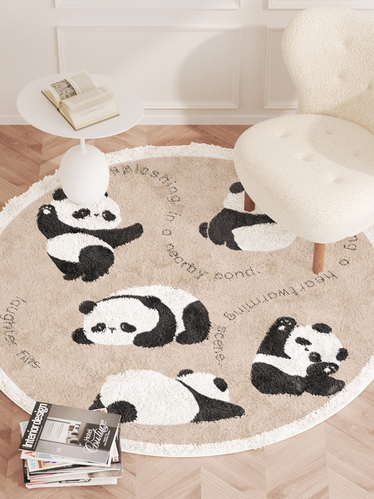 圓形大熊貓地毯簡約歐式風格居家裝飾客廳臥室床邊電腦椅輕奢ins地墊