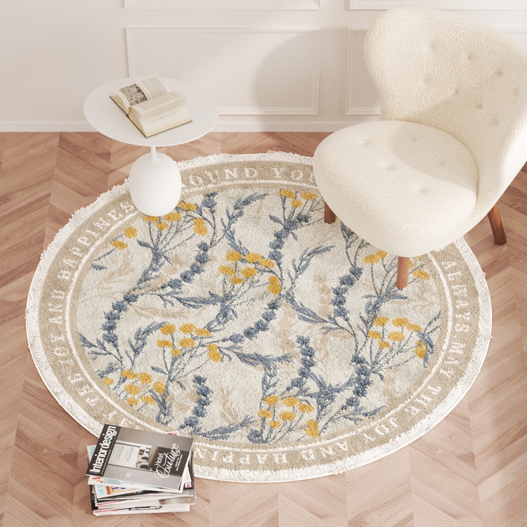 美式手繪花鳥地毯客廳臥室床邊電腦椅歐式圓形地墊家用卡通動漫地毯