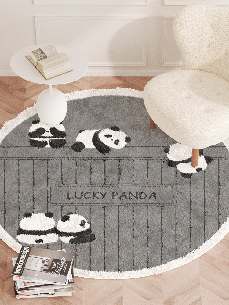 可愛大熊貓圓形地毯客廳沙發書房地墊點綴臥室床邊電腦椅風格