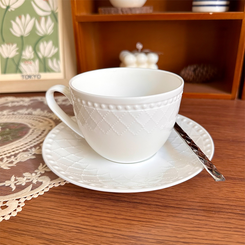 珍珠瓷骨瓷咖啡杯碟裝飾歐式辦公居家復古下午茶杯