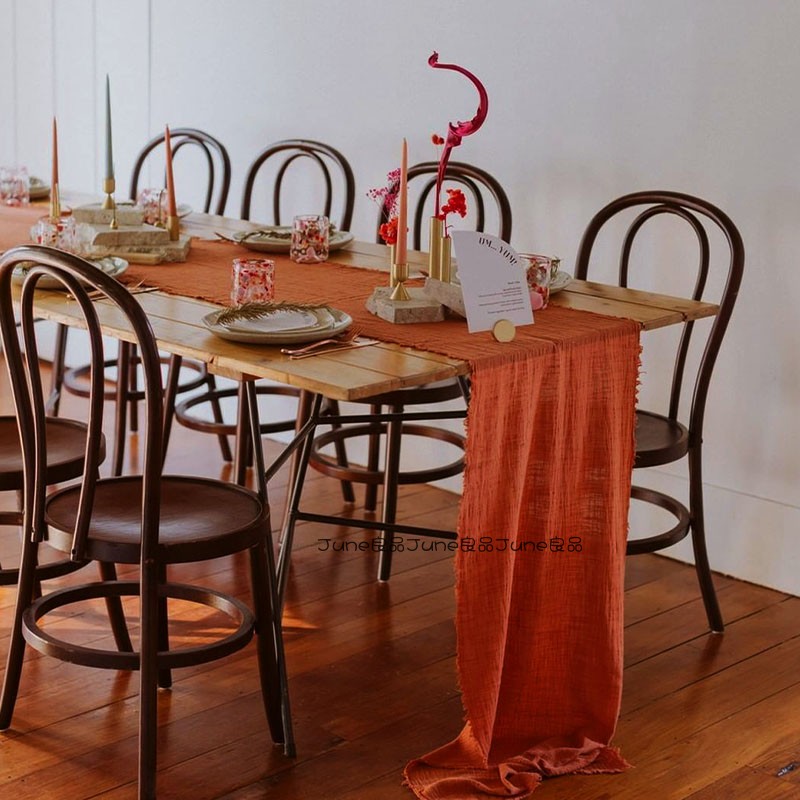 法式輕奢桌旗墊 ins橘色復古棉麻桌巾 茶几桌面佈置裝飾餐墊 茶旗布 4290cm (8.3折)