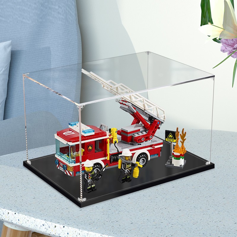 LEGO積木手辦防塵罩城市救援雲梯消防車60107手辦盒展示盒 (8.3折)