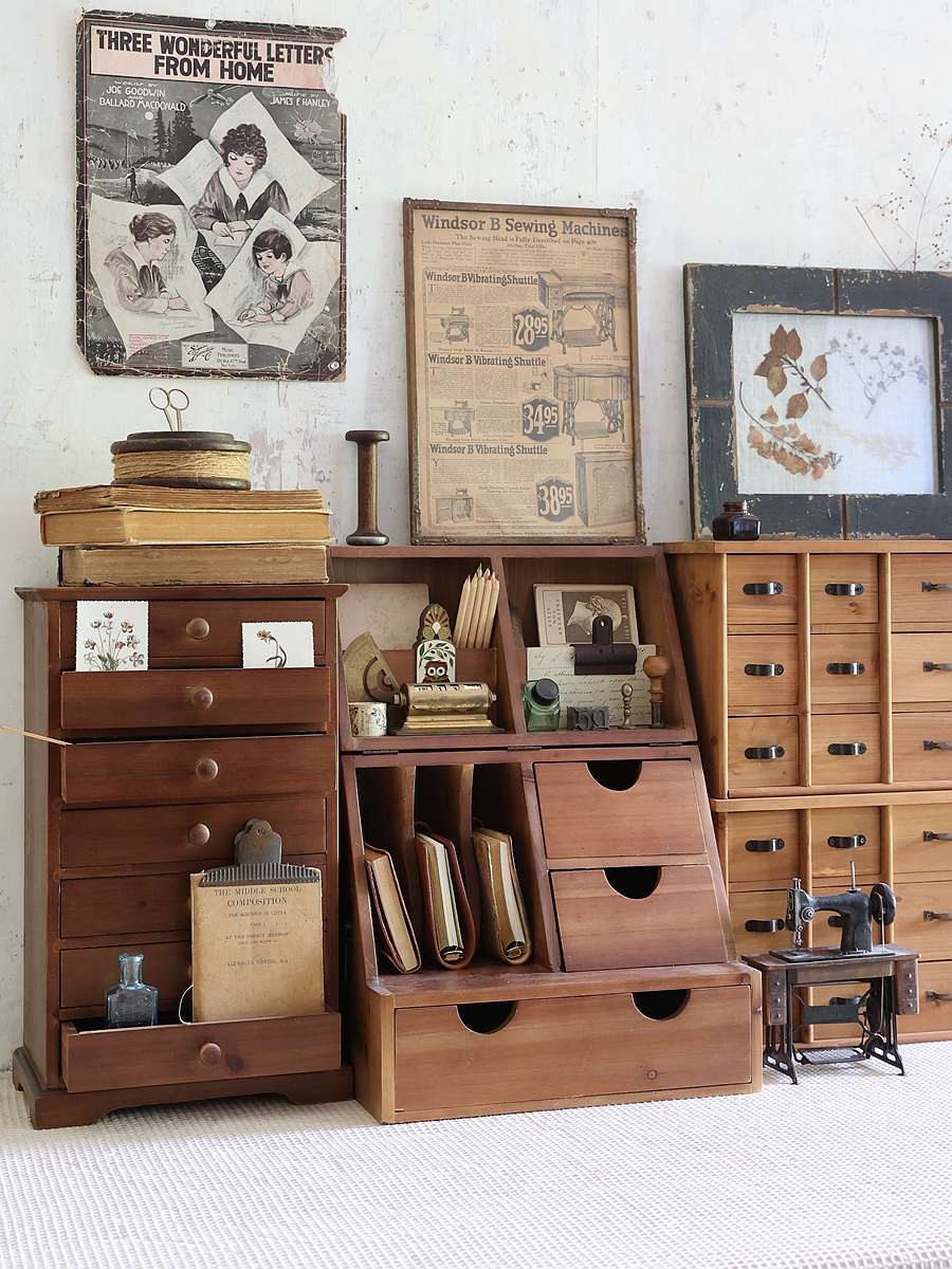 叁杉家居中古收納盒書桌桌麪複古折曡櫃印章膠帶手賬本木質置物架
