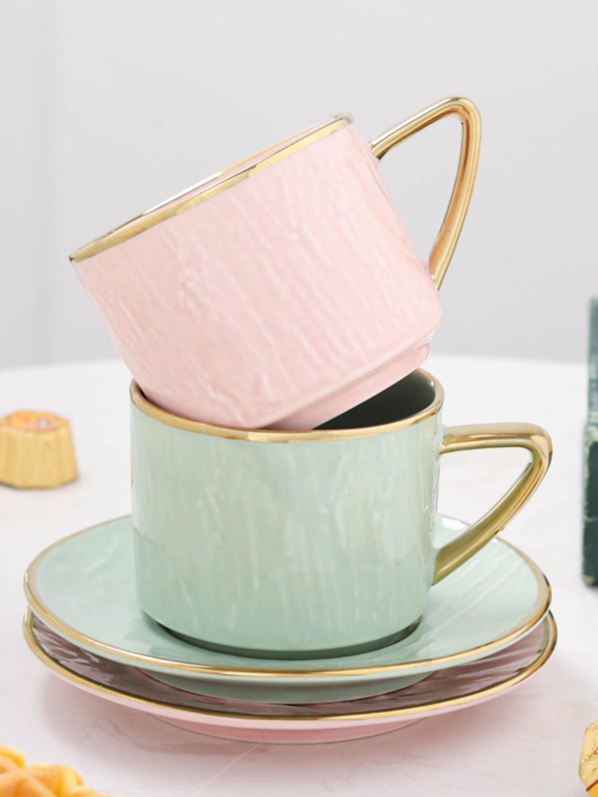 歐式金邊咖啡杯磨砂陶瓷杯描金花茶杯碟套裝簡約帶碟勺套杯包郵 (6.2折)