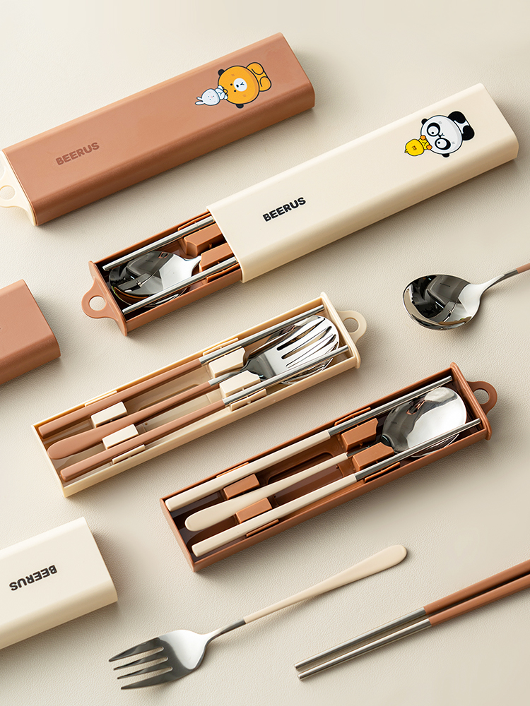 可愛便攜餐具學生專用筷勺套裝 304不鏽鋼筷子勺子餐具盒