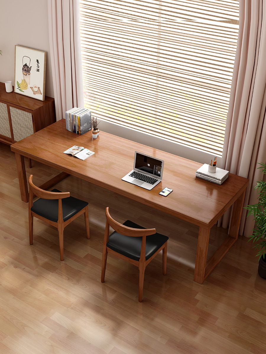 雙人實木書桌靠窗工作台家用簡約臥室學生寫字桌書房電腦辦公桌椅