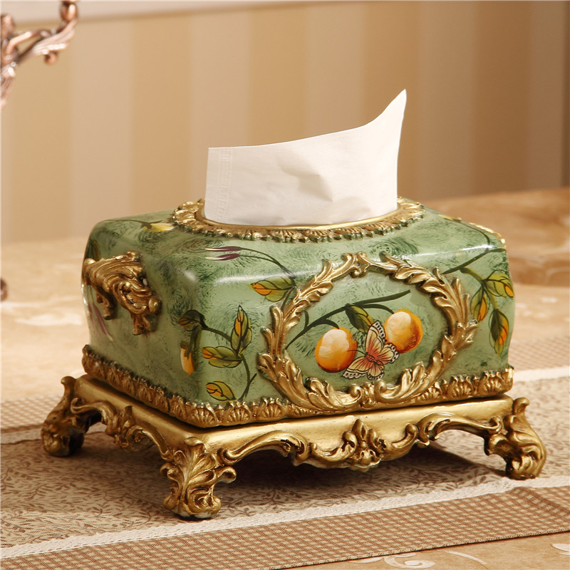 復古歐式樹脂紙巾盒家居擺件裝飾餐巾盒客廳桌面收納盒