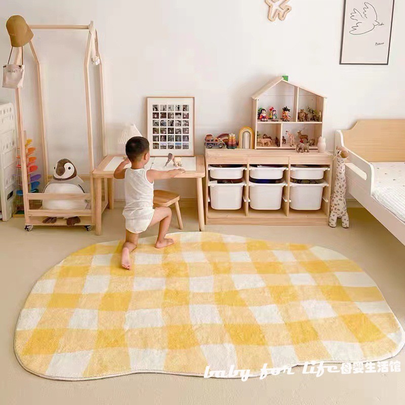 北歐風異形格子地毯 仿羊絨防滑兒童遊戲地墊