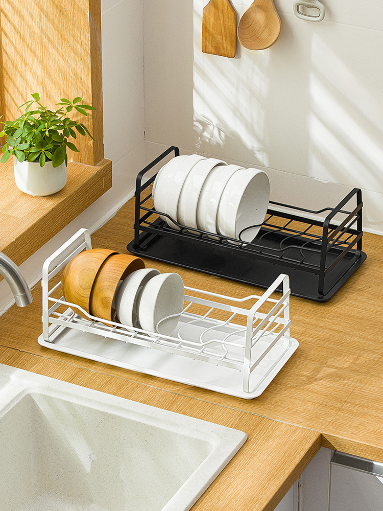 日式風瀝水碗架廚房碗盤置物架水槽邊瀝水架可放8個碗白色黑色任選