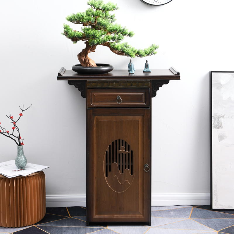 新中式玄關桌實木供桌現代簡約靠牆門厛櫃條案耑景花台置物架帶門