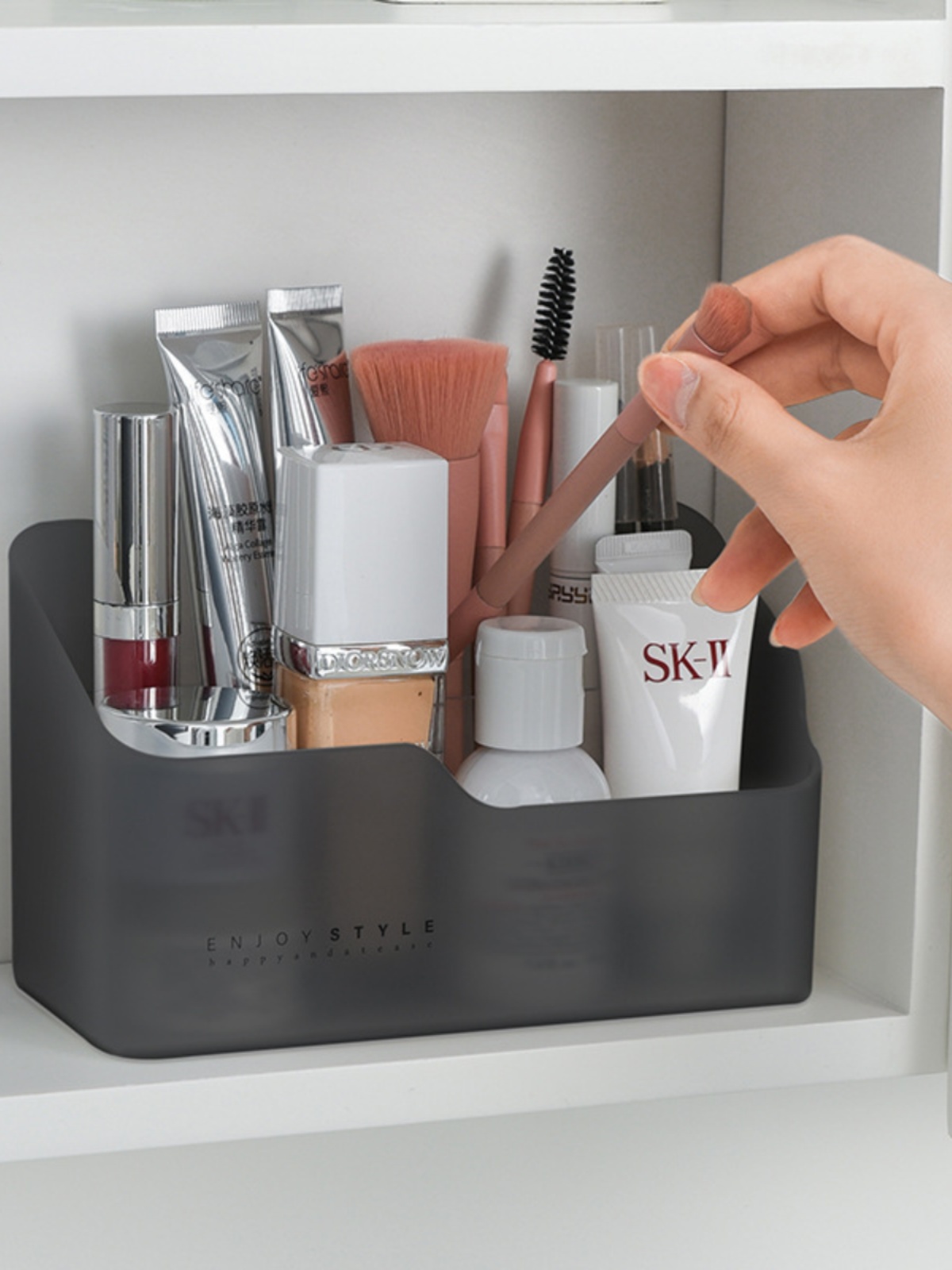 簡約家用塑料鏡櫃收納盒桌麪小盒化妝品首飾襍物分格整理盒口紅架