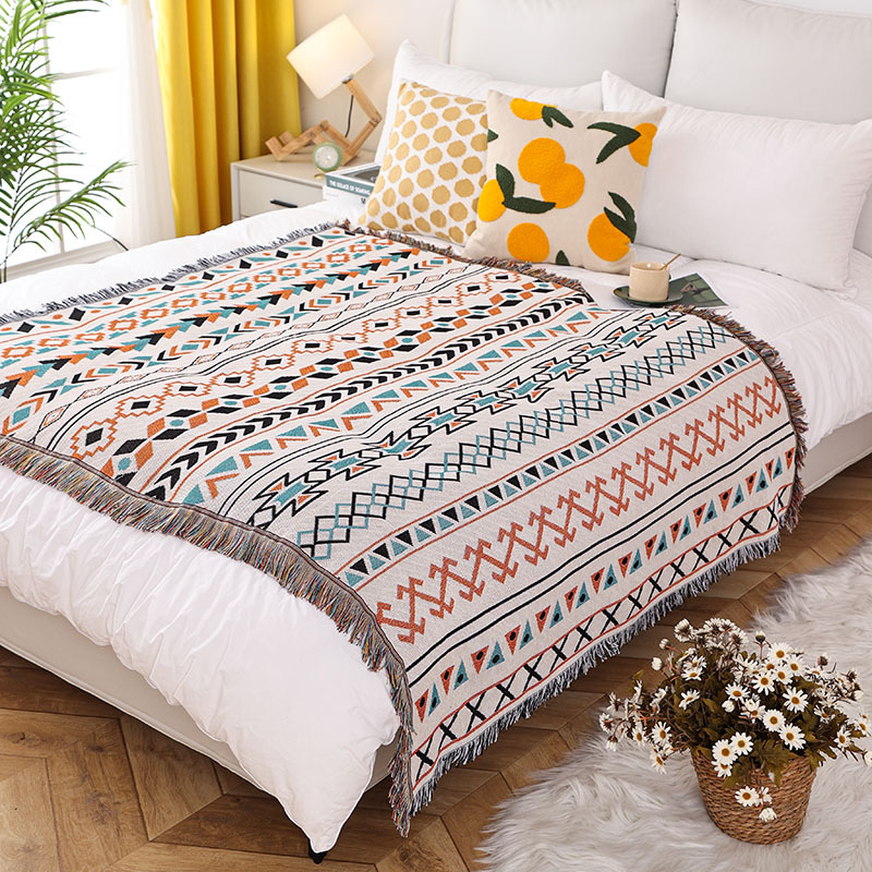 北歐復古風單人沙發裝飾毯多功能露營毯針織野餐墊床巾